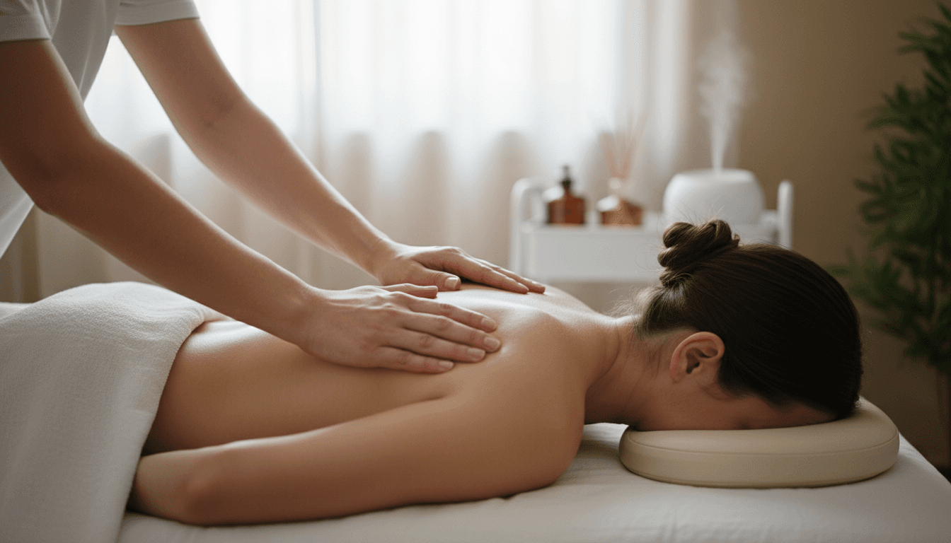 Utilisation du masseur sur le dos dans un environnement serein et moderne