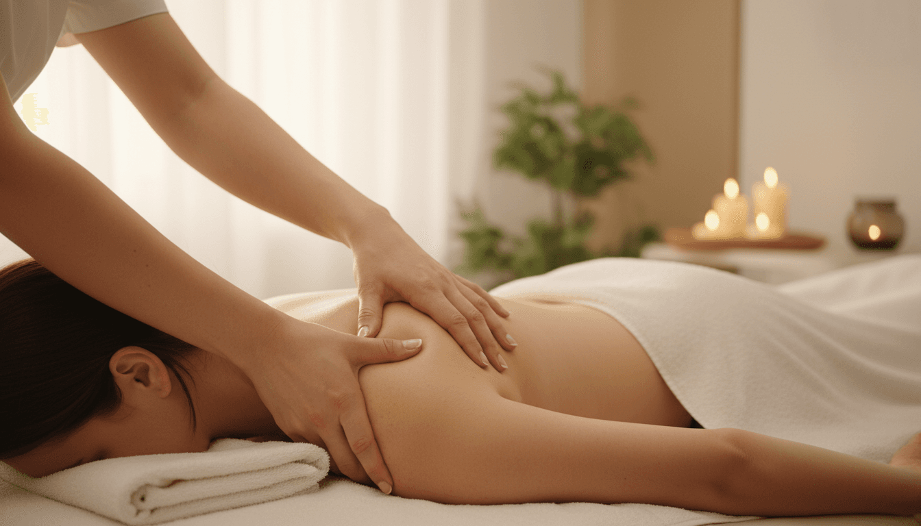 Personne utilisant un masseur portable dans un cadre relaxant et confortable